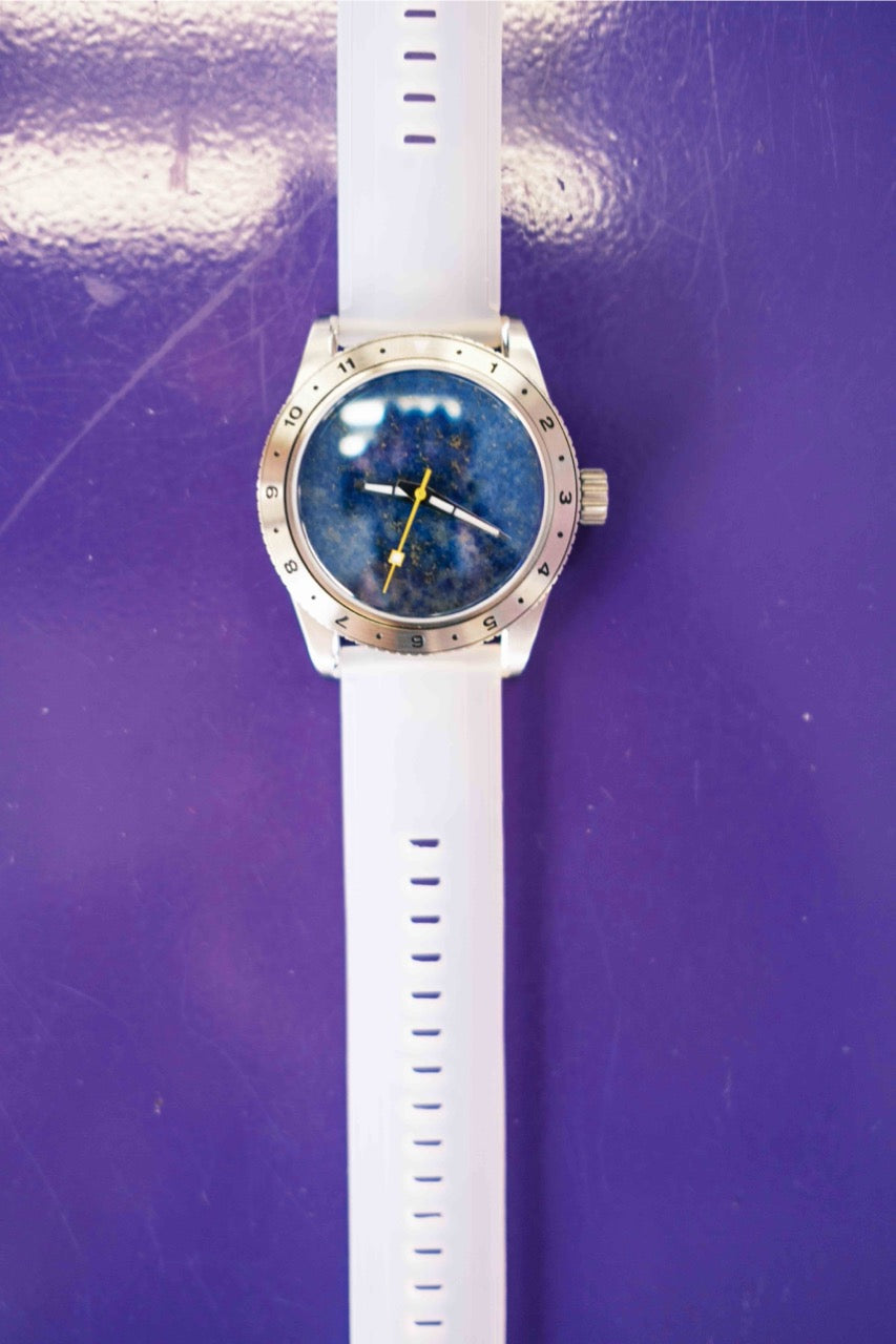 Lapis Lazuli Stone Dial W/Steel Bracelet (& Transparent Silicone Bracelet)