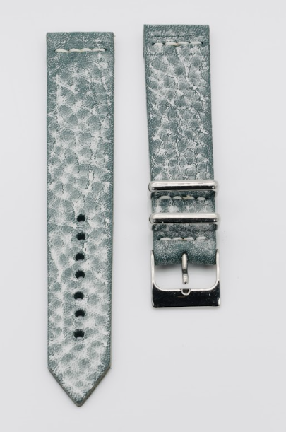 Green and white leather bracelet / strap, steel buckle, 18mm