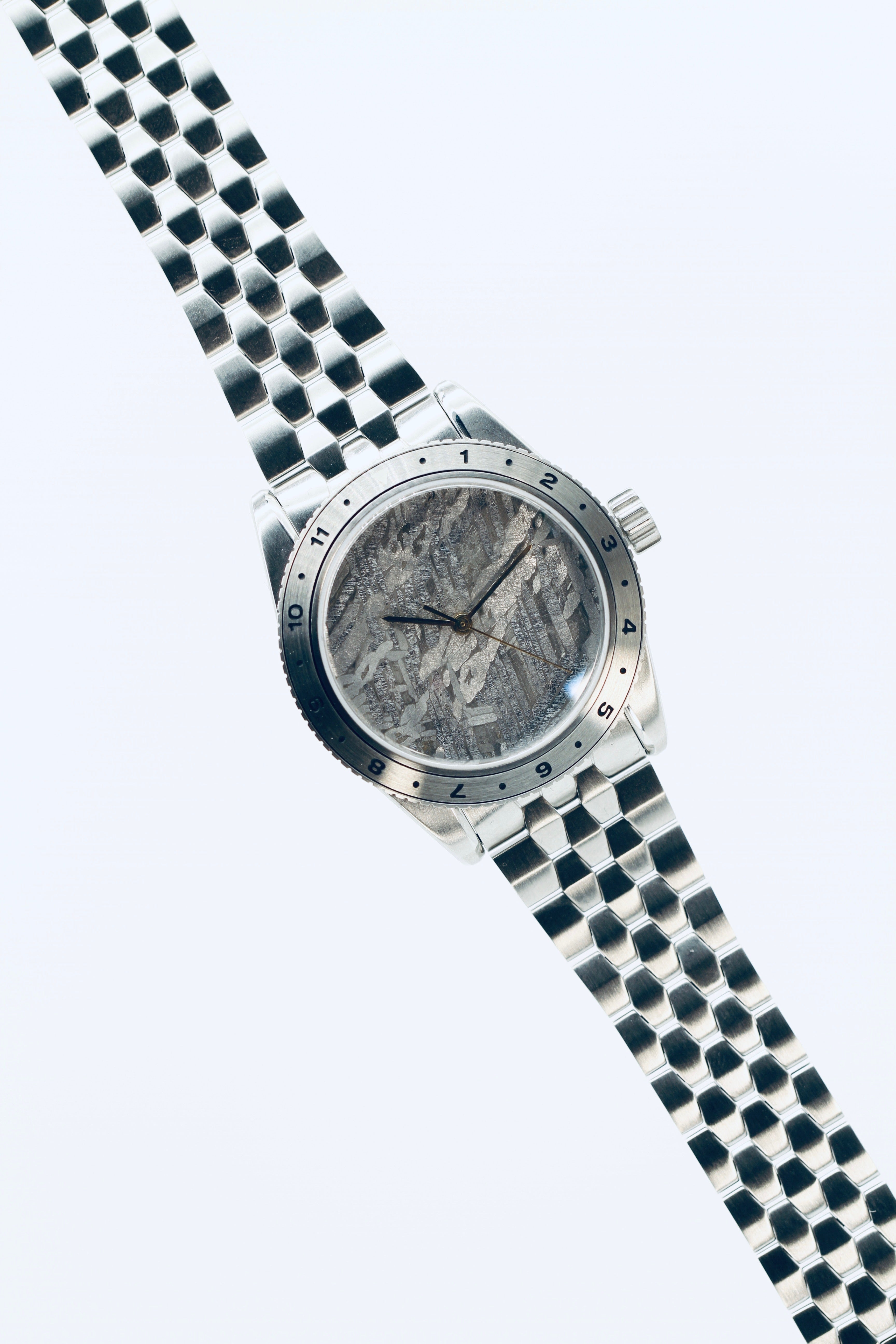 Meteorite Dial, Solid Gold Hands, w/Steel Bracelet (& Transparent Silicone Bracelet)