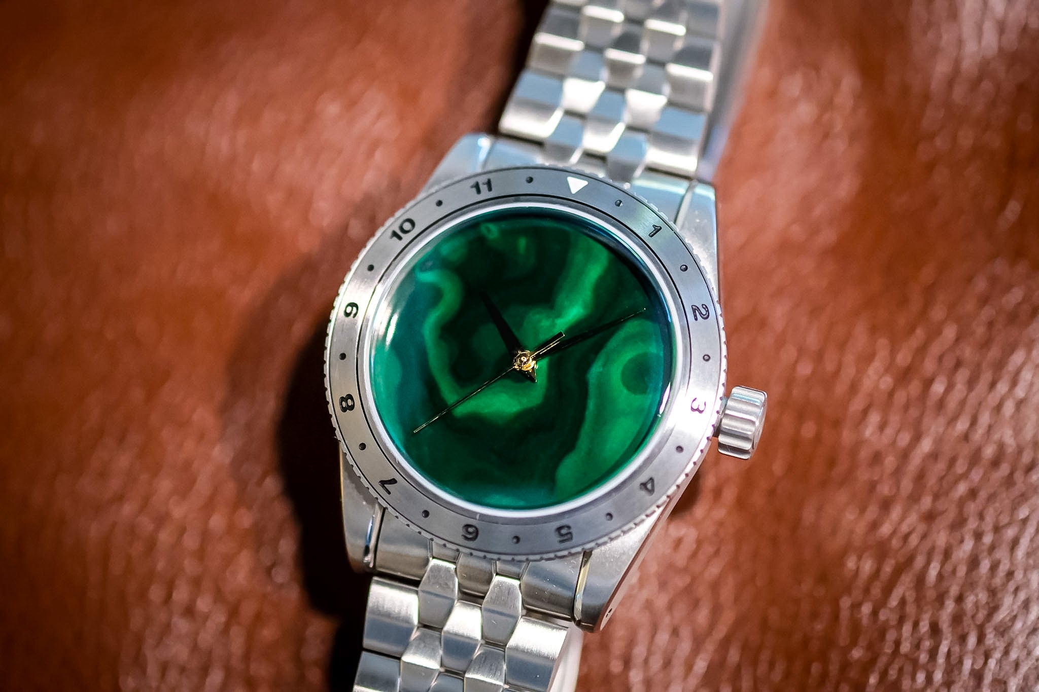Malachite Stone Dial, Solid Gold Hands