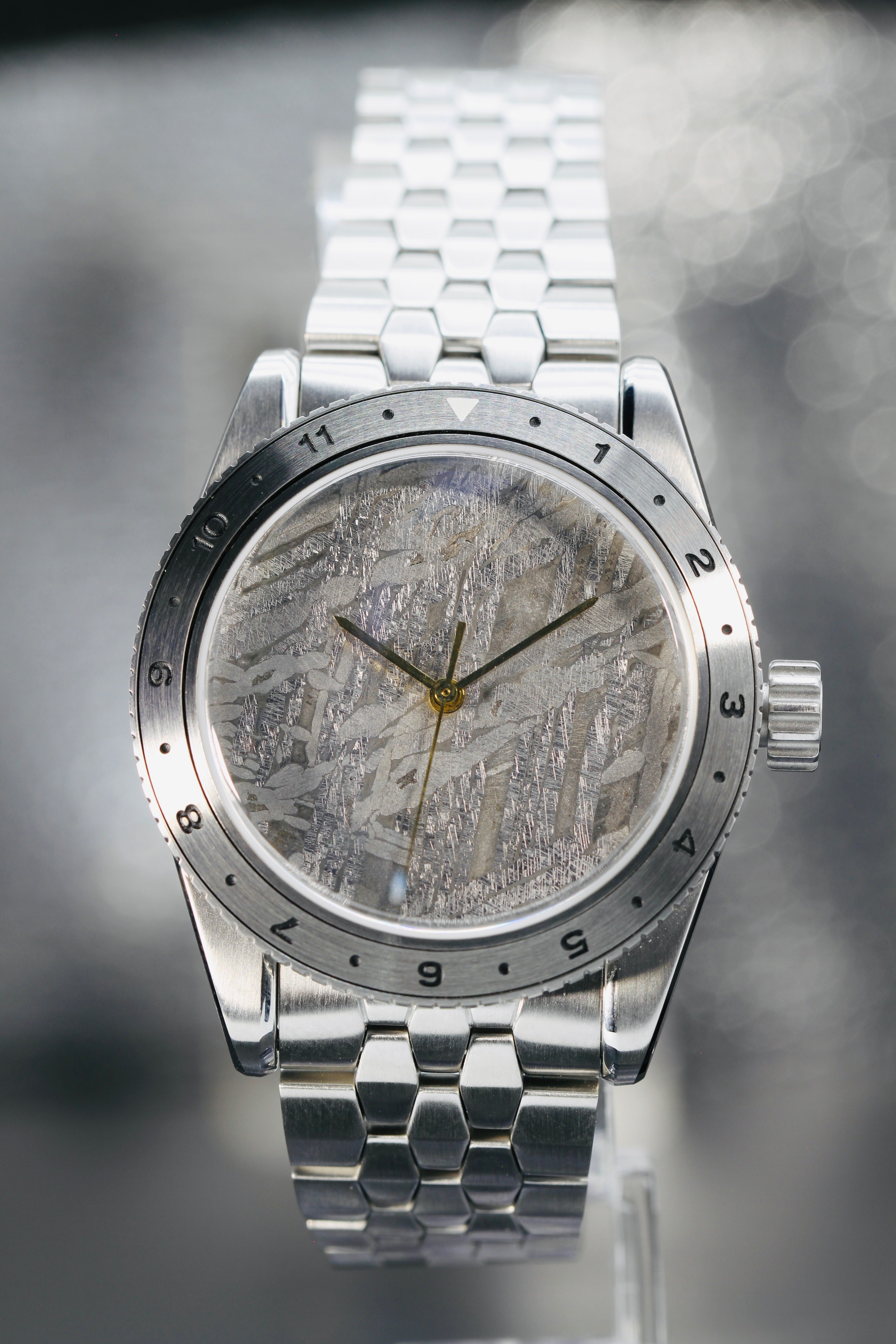 Meteorite Dial, Solid Gold Hands, w/Steel Bracelet (& Transparent Silicone Bracelet)