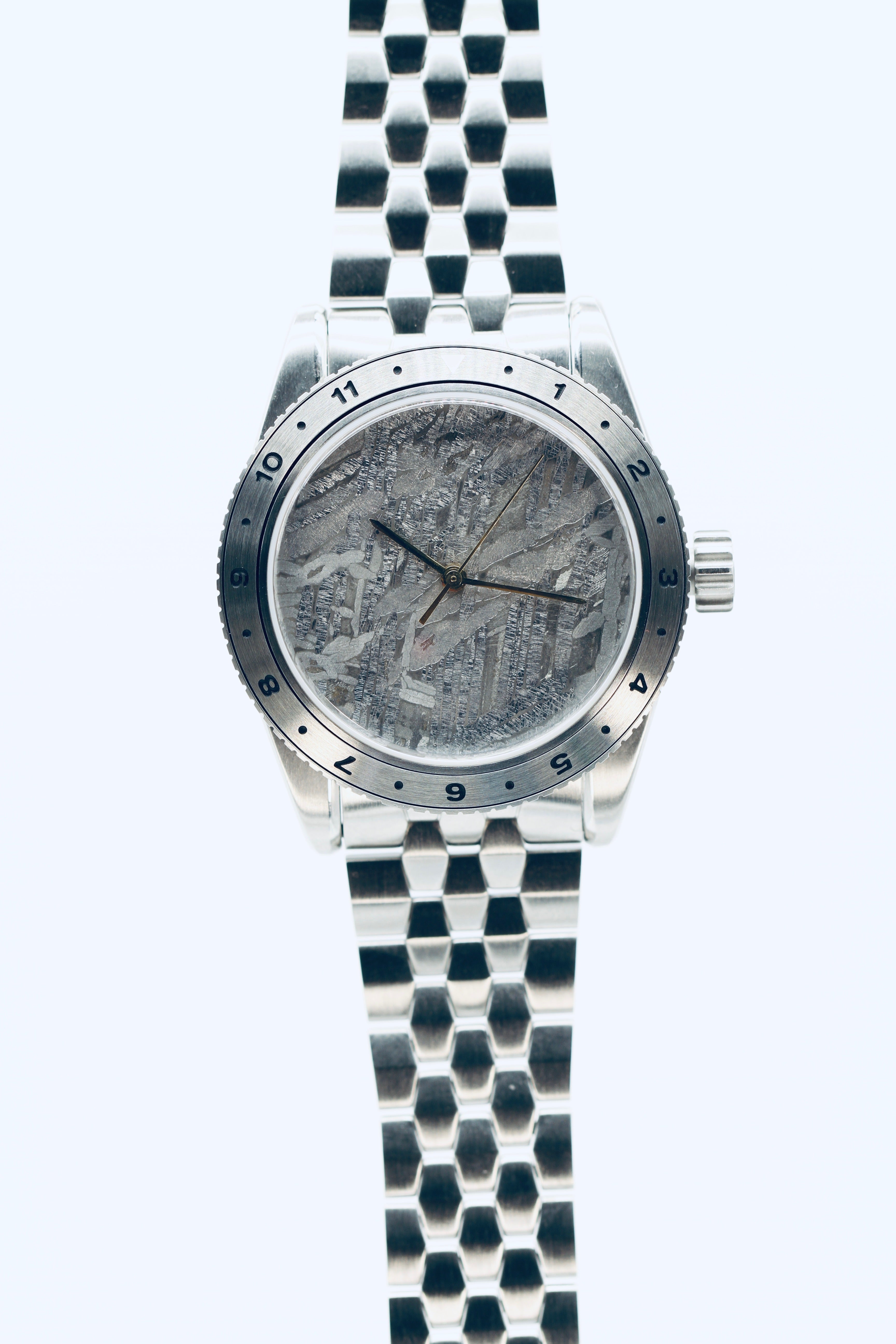 Meteorite Dial, Solid Gold Hands, w/Steel Bracelet (& Transparent Silicone Bracelet)