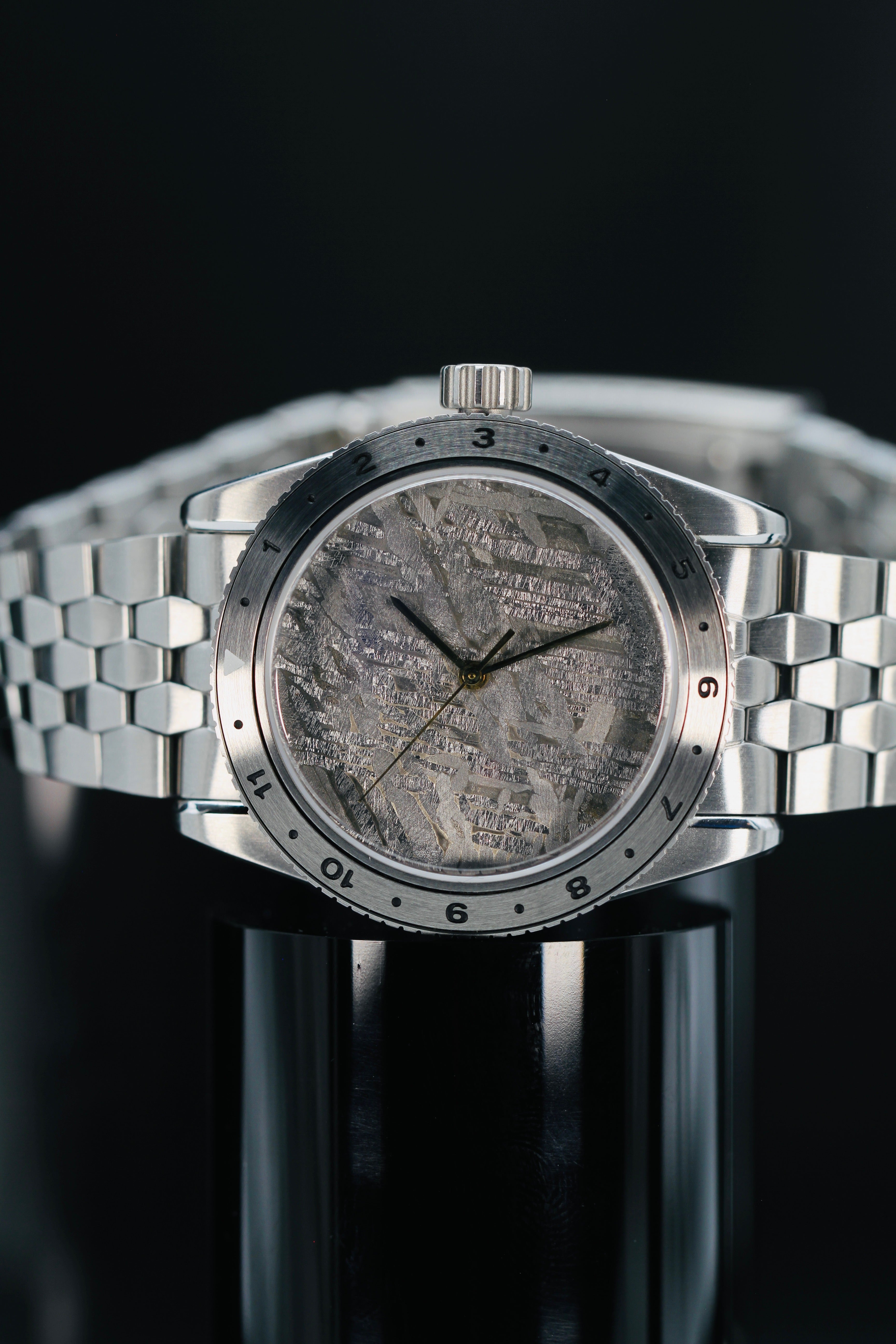 Meteorite Dial, Solid Gold Hands, w/Steel Bracelet (& Transparent Silicone Bracelet)